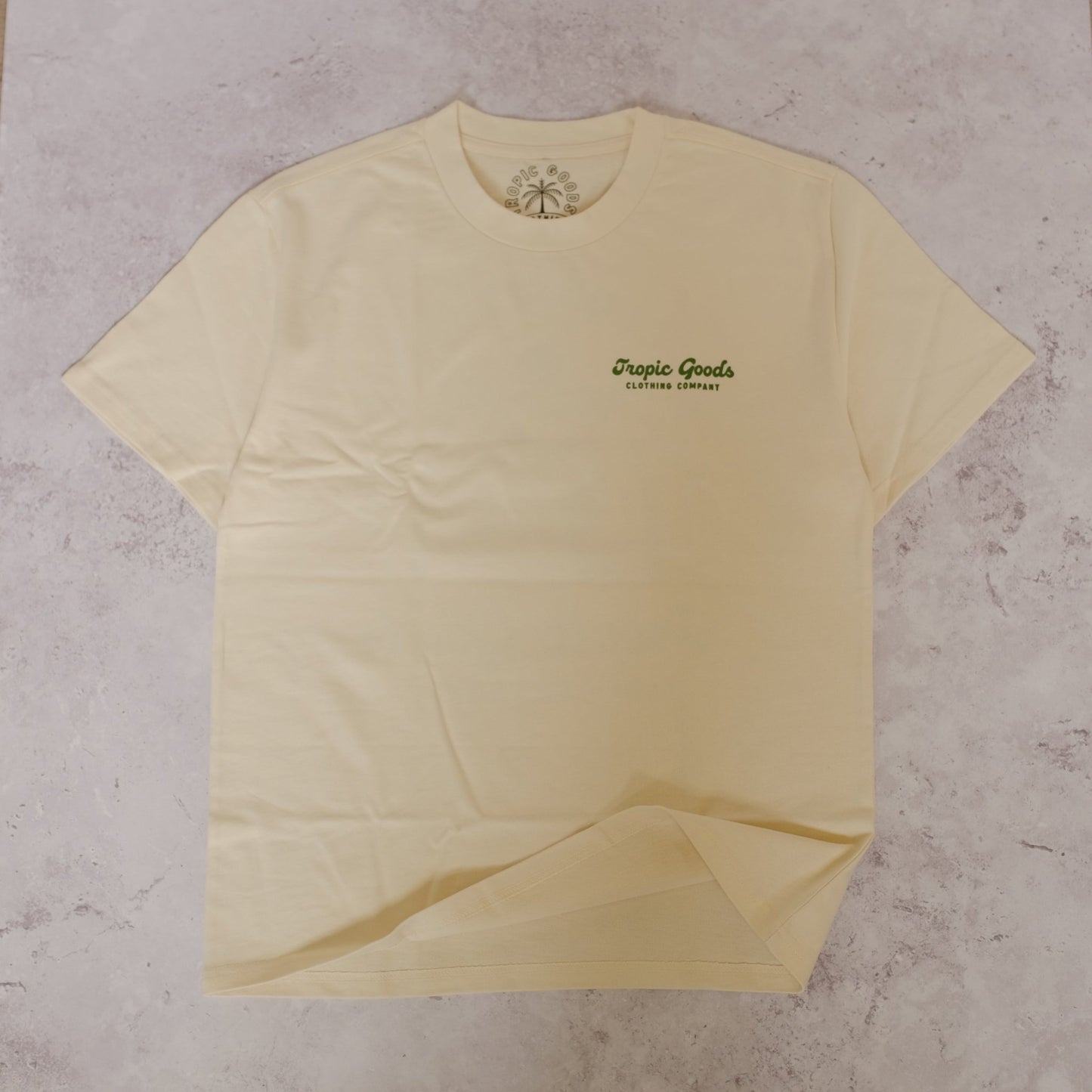 Off-white and green beach club t-shirt, oversized and boxy